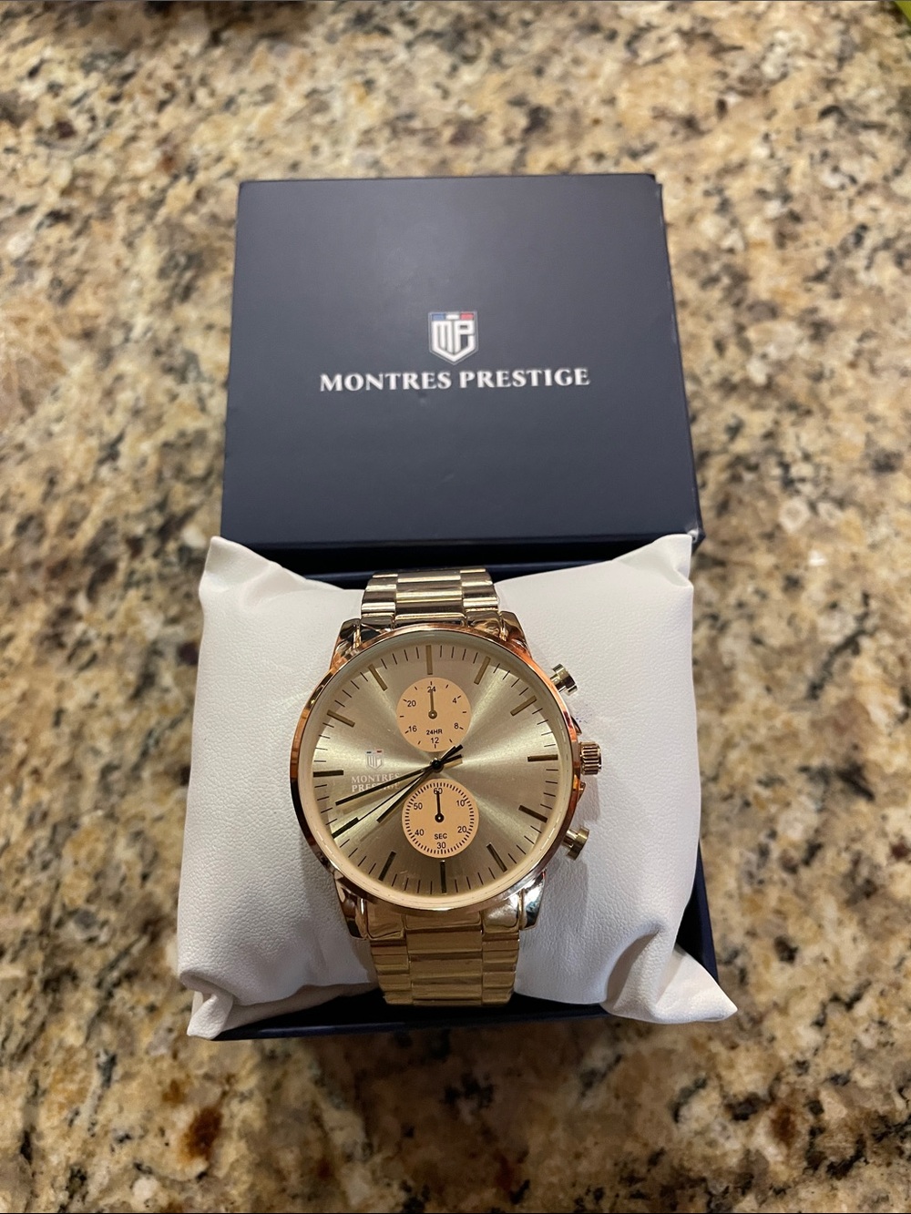 Montres Prestige Men's Gold Chronograph Bracelet Watch